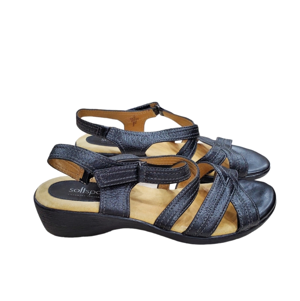 Soft Spots Sandals Women’s Size 8.5M Strappy black adjustable leather